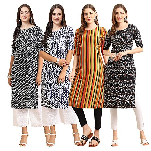 Image of Pinkmint Women's Crepe Digital Print Straight Kurta [Pack of 4]