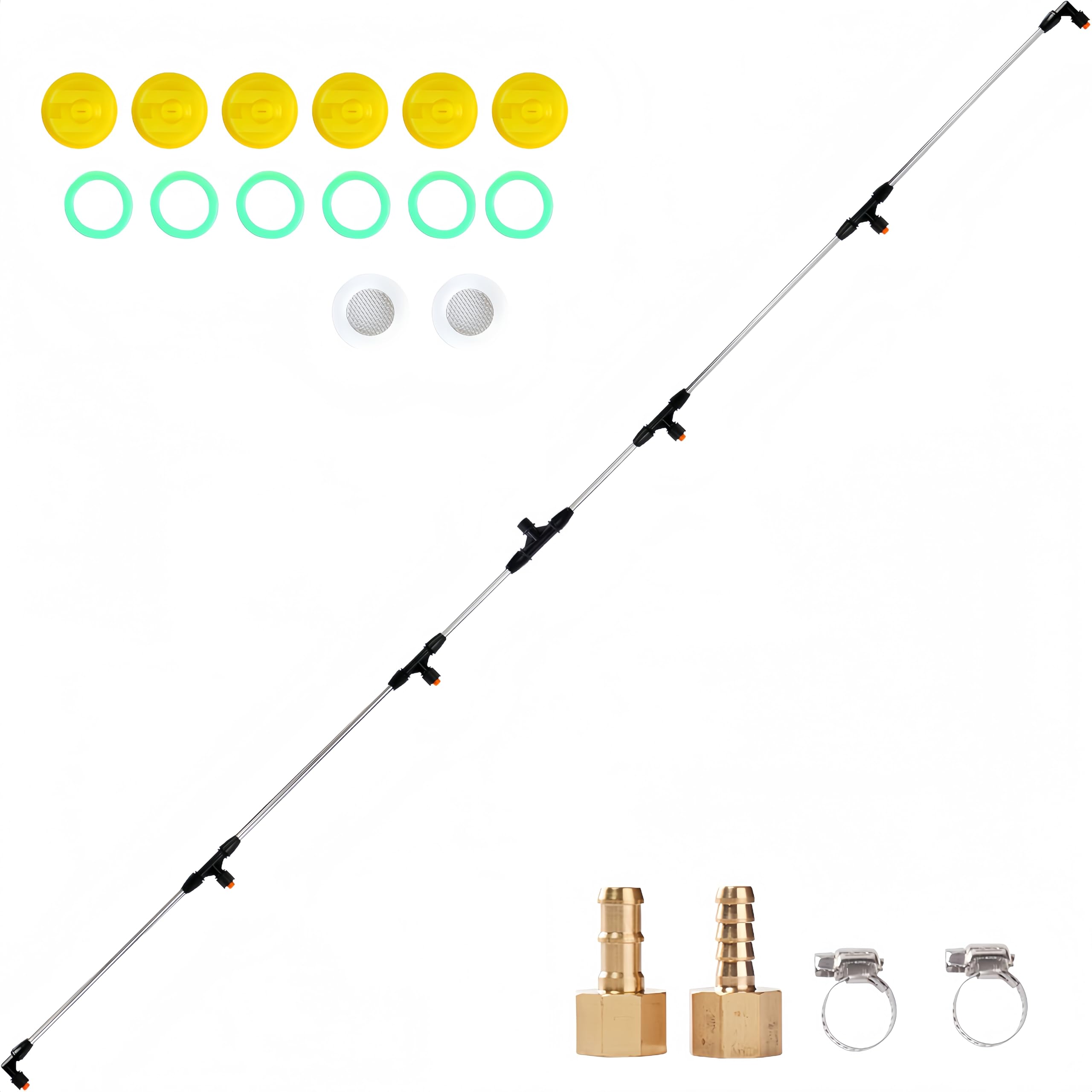 7.5‘’ ATV Sprayer Boom with 6 Nozzles, Stainless Steel Detachable Spray Boom, Compatible with ATV/UTV Tractor Spray System, Complete Fittings with Brass Barb Connectors & Stainless Steel Clamps