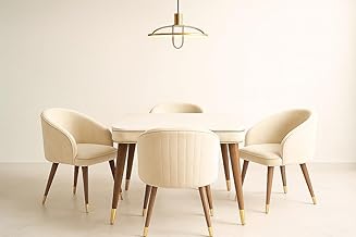 Majestic 4 Seater Wooden Dining Table Set | Urban Marble Top Dining Table with Chairs for Dining Room & Kitchen (Beige)