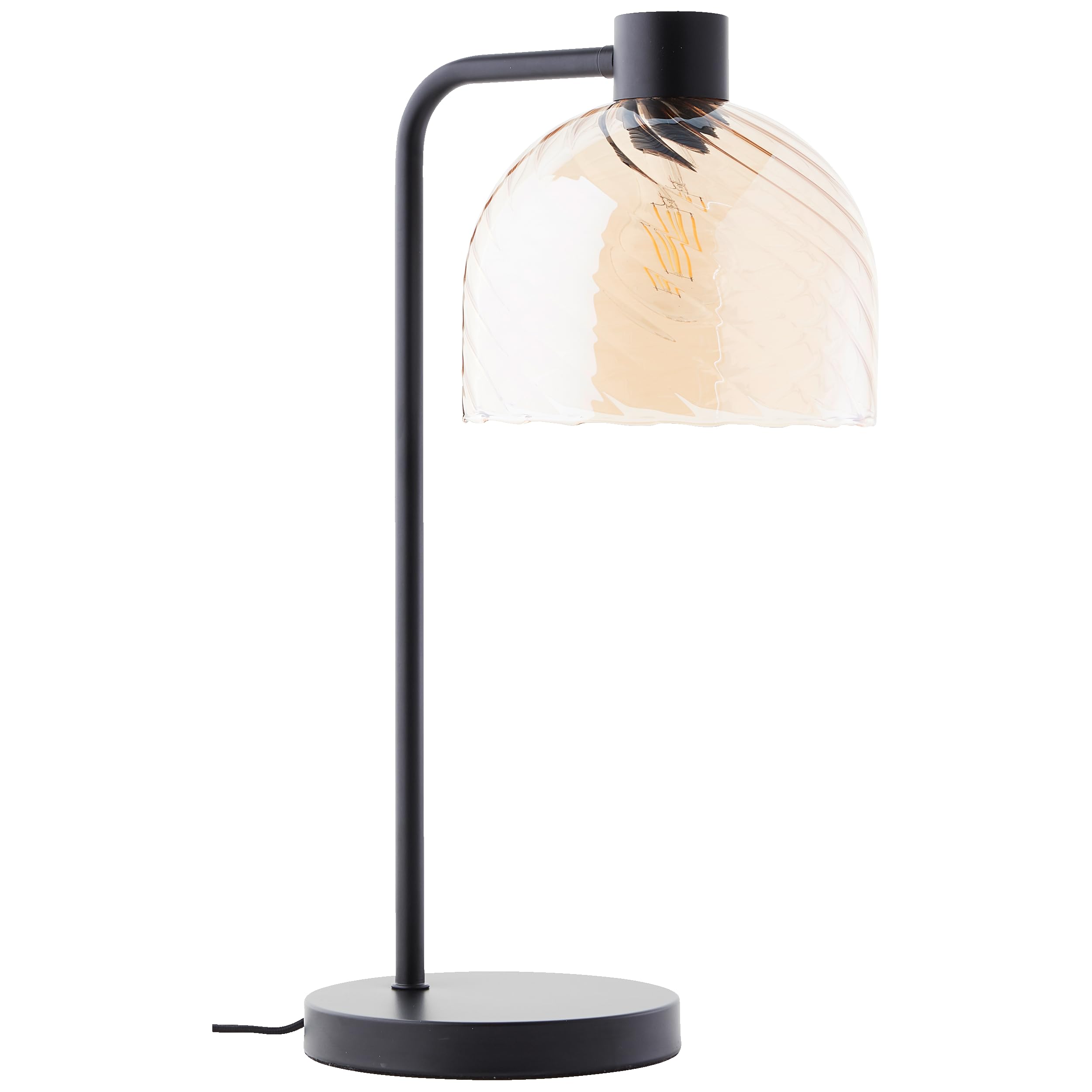 Lightbox Nacht-Tischlampe | 50 cm Höhe, Ø 19 cm | Vintage Tischleuchte mit Wipp-Schalter & bernsteinfarbenen Glas Lampen-Schirm | E27 | Schlafzimmer-Lese-Lampe aus Metall/Glas in Braun/Schwarz