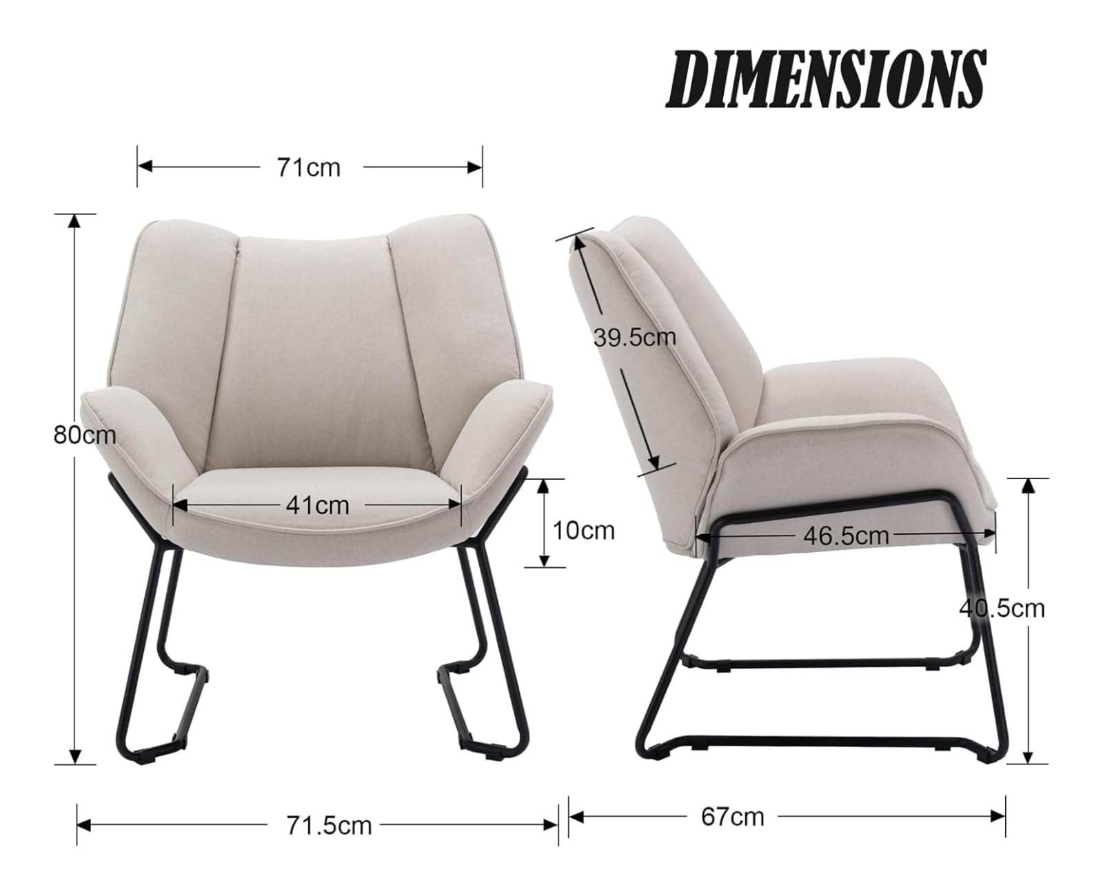 chairus Poltrona Salotto Poltrona Imbottite in Tessuto di Lino Poltroncina da Salotto con Braccioli Poltrone Moderne con Gambe in Metallo per Soggiorno/Camera da Letto, Beige