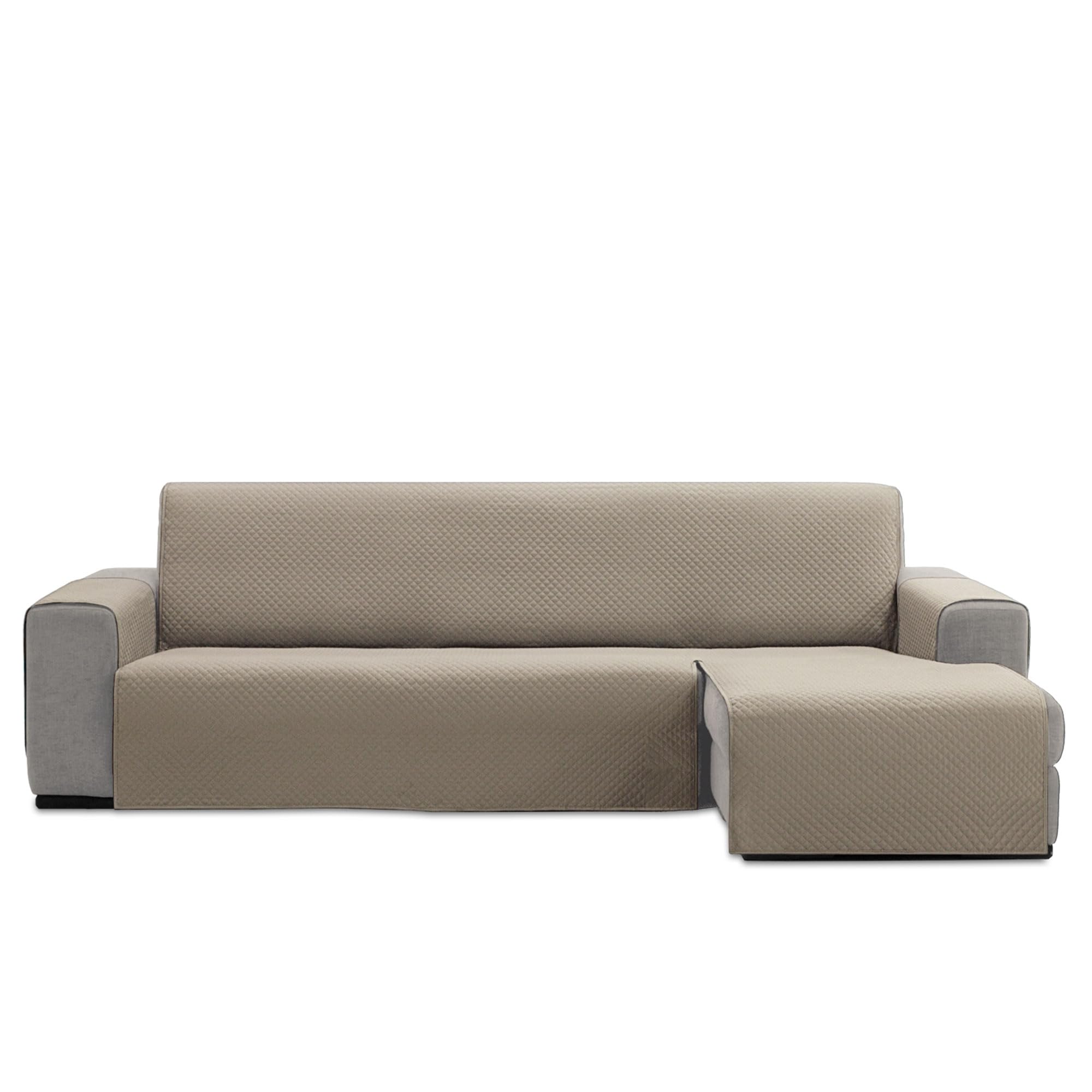 Quilted Chaise Longue Sofa Cover 280 cm (Seat) | REQUENA Model | Beige | Left/Right Compatible Protector | Easy to Wash Canvas, Durable and Resistant | Made in Spain