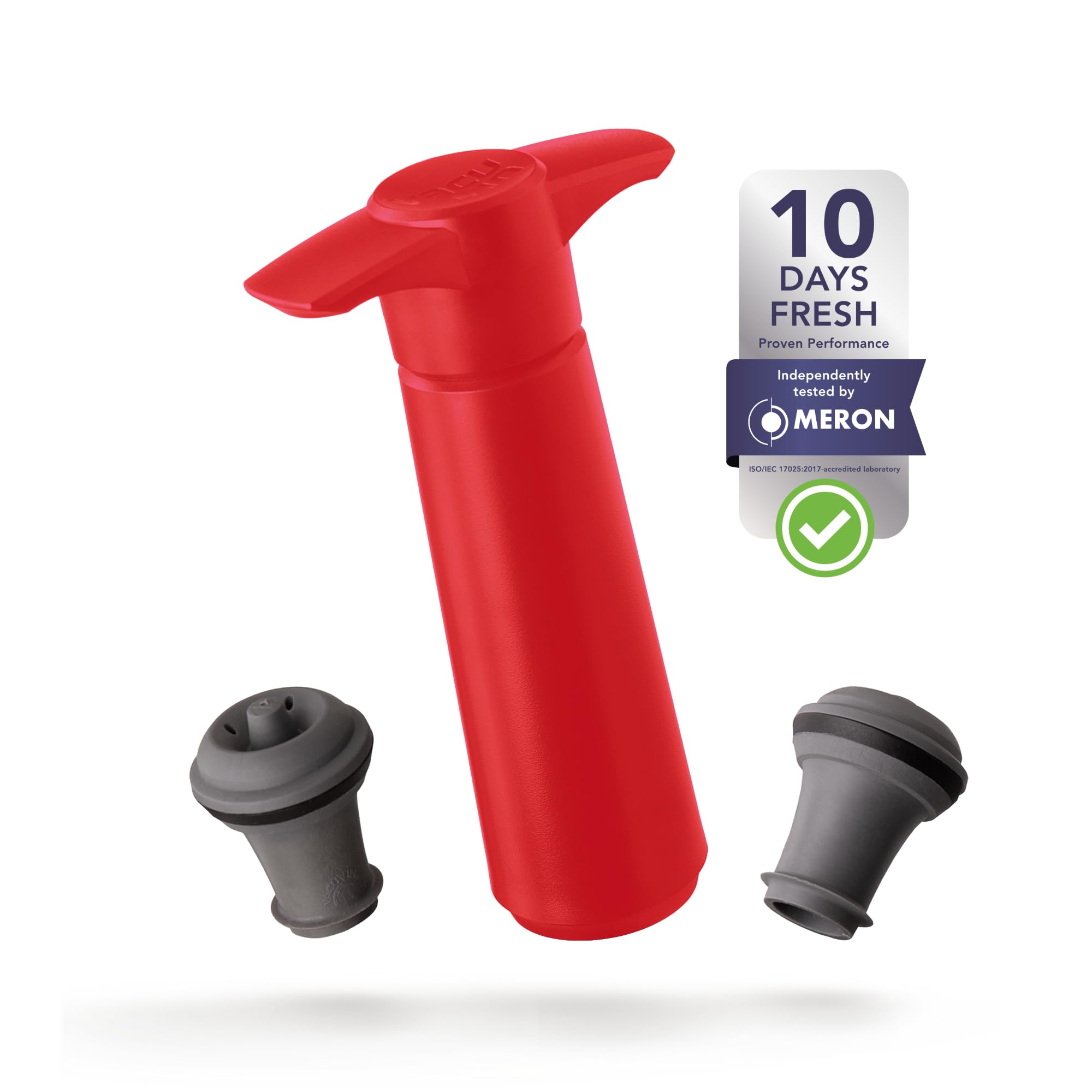 Vacu Vin Original Wine Pump - 2 Vacuum Wine Stoppers - Wine Saver - Red