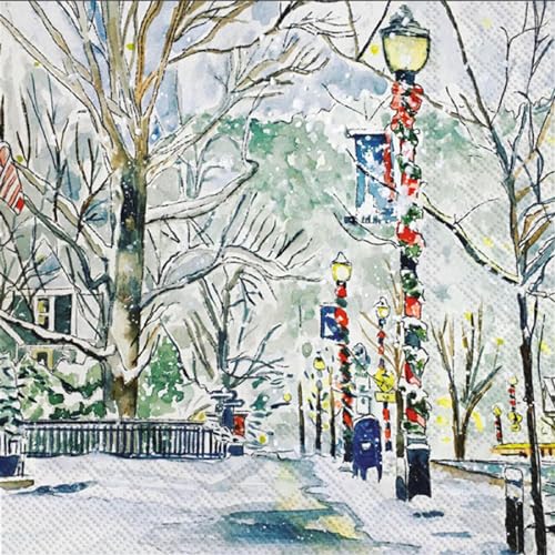 Serviettes de cocktail de Noël jetables motif rue d'hiver pour simplifier vos réceptions