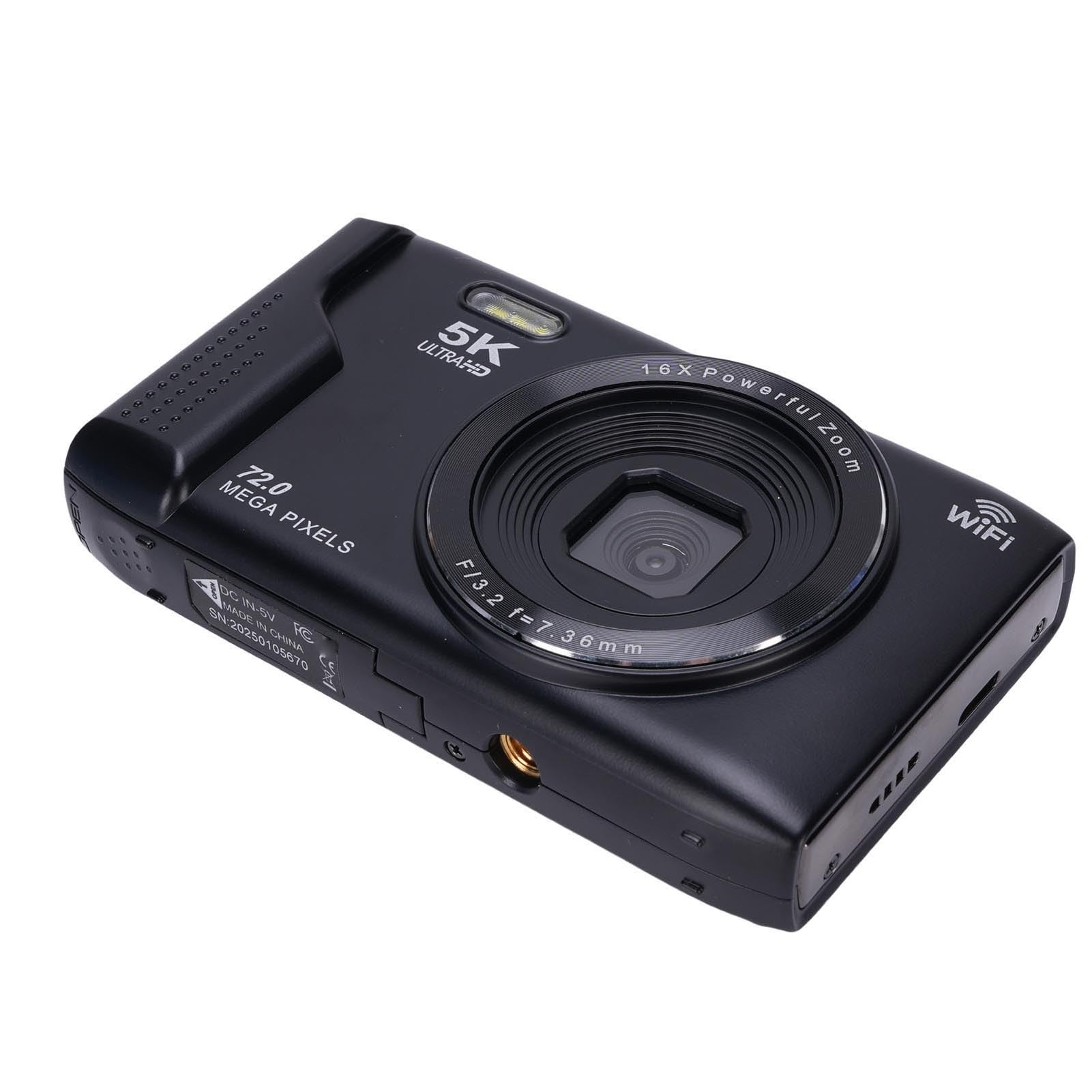 Cámara Digital de 5k 72MP con WiFi, 16x Zoom óptico, 2.8 LCD, 1200 MAh Battery Vlogging Camera para Viajar, Youtube, Soporte de 128 GB (Enfoque Automático, Modo Macro, Cámara