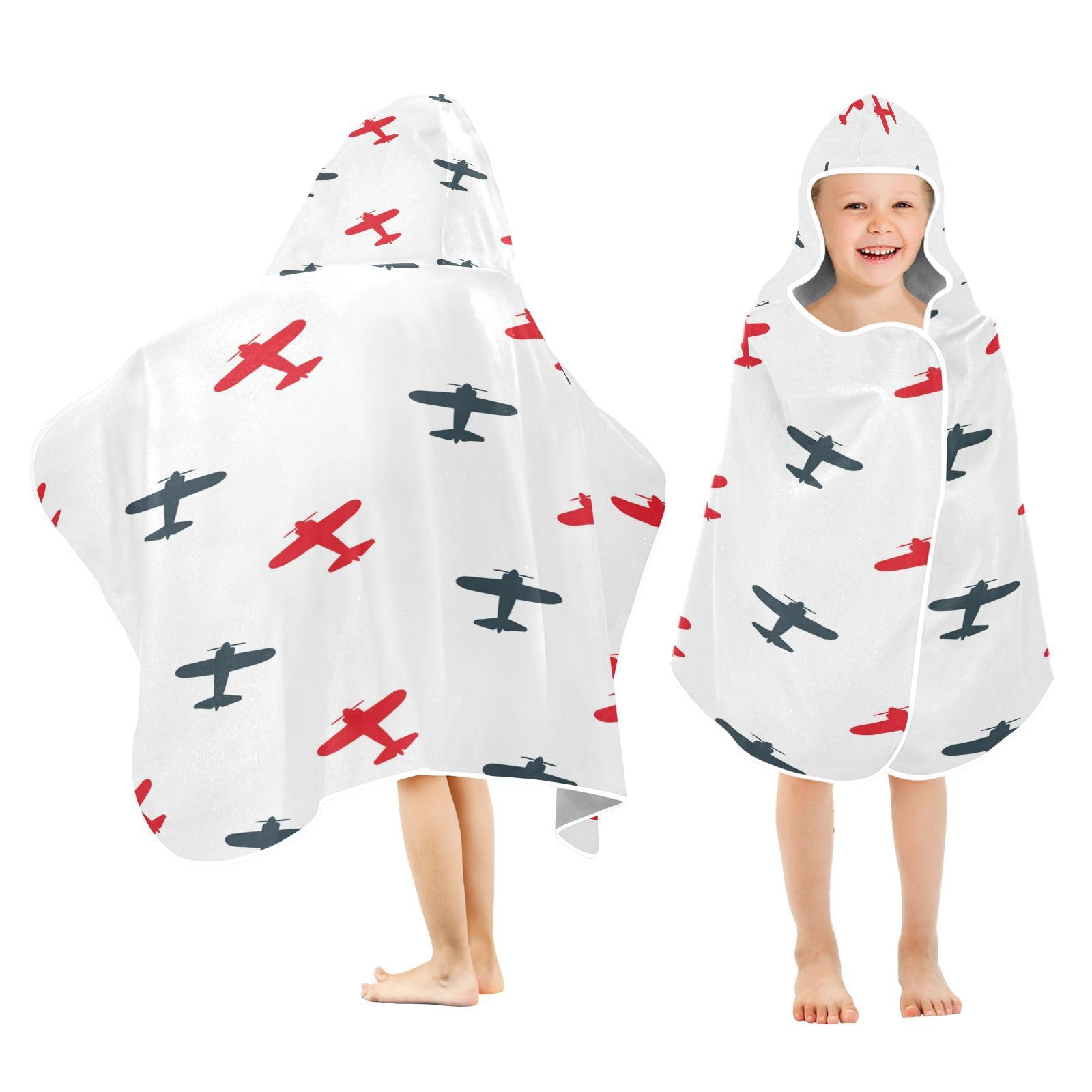 YETTASBIN Airplane Kids Hooded Bath Towel for Boys Girls, Soft Absorbent Quick Dry Hooded Towel Wrap Oversized Breathable Toddler Shower Pool Beach Towel with Hood