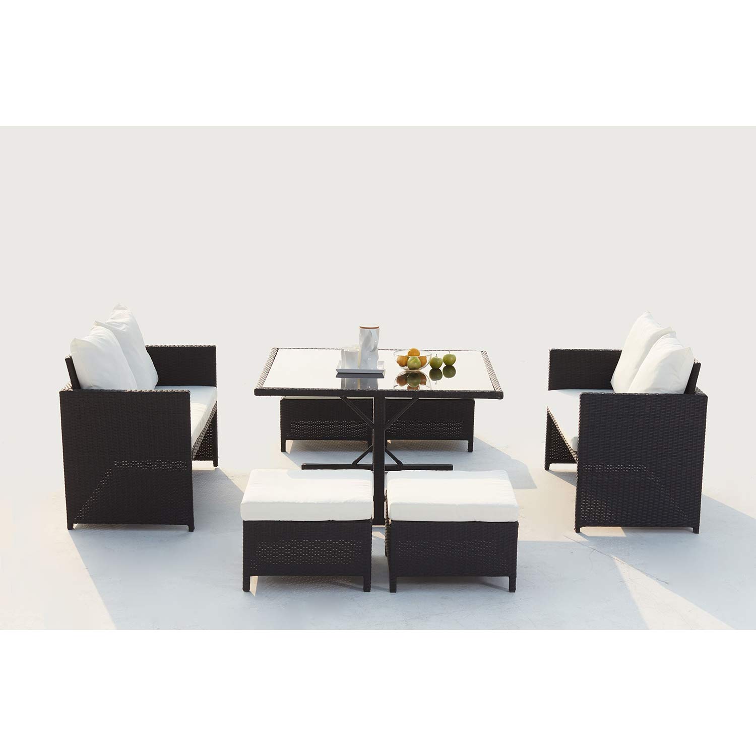 Concept-Usine | Numea Negro/Color Blanco: Salón de Jardín encastrable de Resina Trenzada 8 Personas