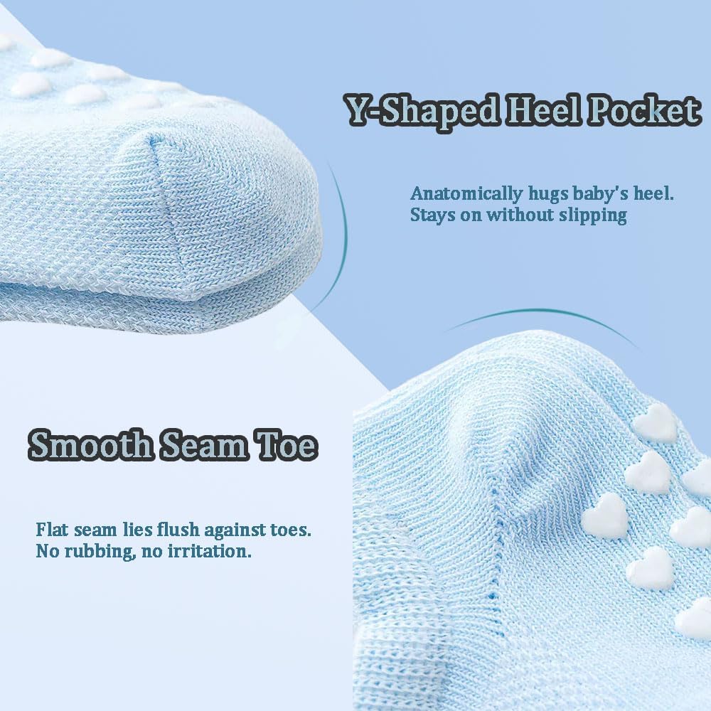 Grippy Baby Socks 0-3T Toddler Socks With Grips Soft Cotton 5 Pairs Non Slip Ankle Sock For Baby Boys Girls Infant