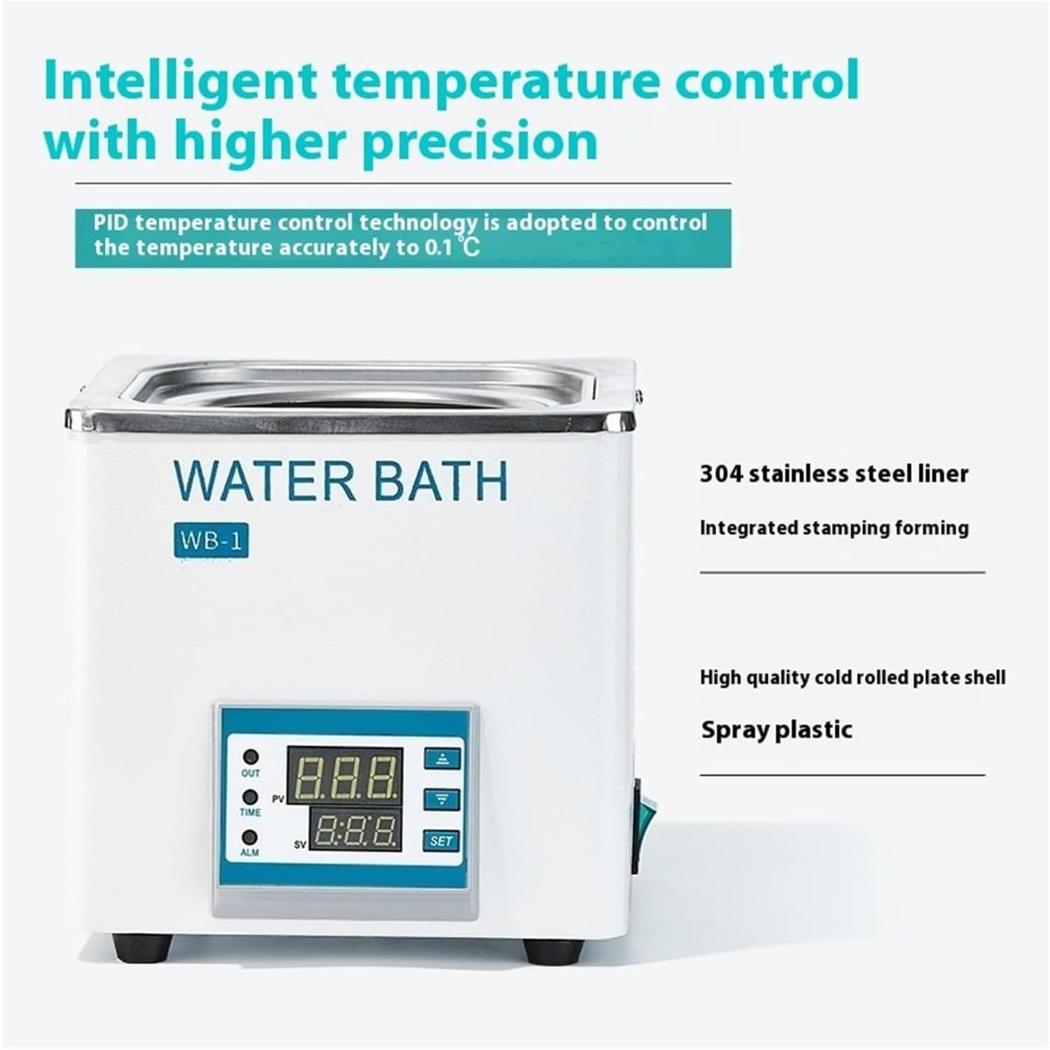 Baño María de laboratorio digital de 300 W, baño María de acero inoxidable de un solo orificio de 3 L, baño María de temperatura constante con pantalla digital eléctrica, con función de temporización