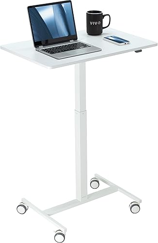 VIVO Carro móvil para portátil de 28 pulgadas, estación de trabajo de escritorio rodante pequeña con altura ajustable, ruedas de bloqueo, blanco