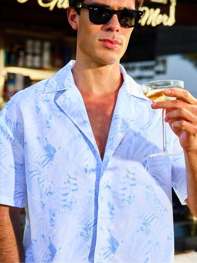 Image of GRECIILOOKS Men's Co Ord Set |Printed Shirt and Shorts Set for Men |Summer Loungewear, Beachwear & Night Suit for Daily Comfort | Nightwear Set for Mens