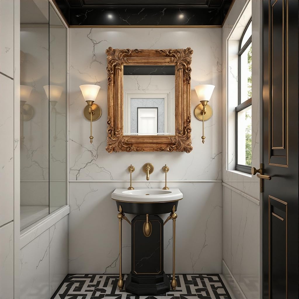 Howard Elliott Collection Edwin Hanging Rectangular Wall Mirror, Rustic Antique Gold Framed Decorative Accent Mirror for Living Room or Bedroom with Elegant Embellished Design, 19 x 23 Inch