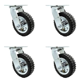 6 Inch Swivel Pneumatic Casters Set of 4 - Black Rubber Wheels - Includes 4 Swivel - Heavy Duty Casters - 1,000 lbs. Total Capacity - Service Caster Brand