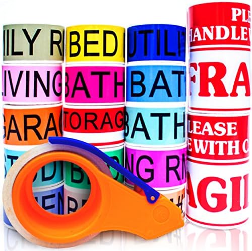 Moving Labels, 1 Clear Packing Tape, 2 Fragile Moving Stickers ~ 3X Bigger Than Competitors ~ Stay Organized & Save Time for Home Moves ~ Apply only on Moving Boxes