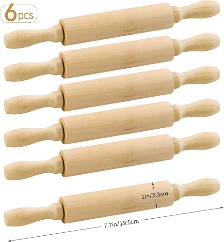 Miniatura 2 de BILLIOTEAM Paquete de 6 mini rodillos de madera de 8 pulgadas, ideal para niños, niñas y niños, pequeños rodillos de madera para arte y