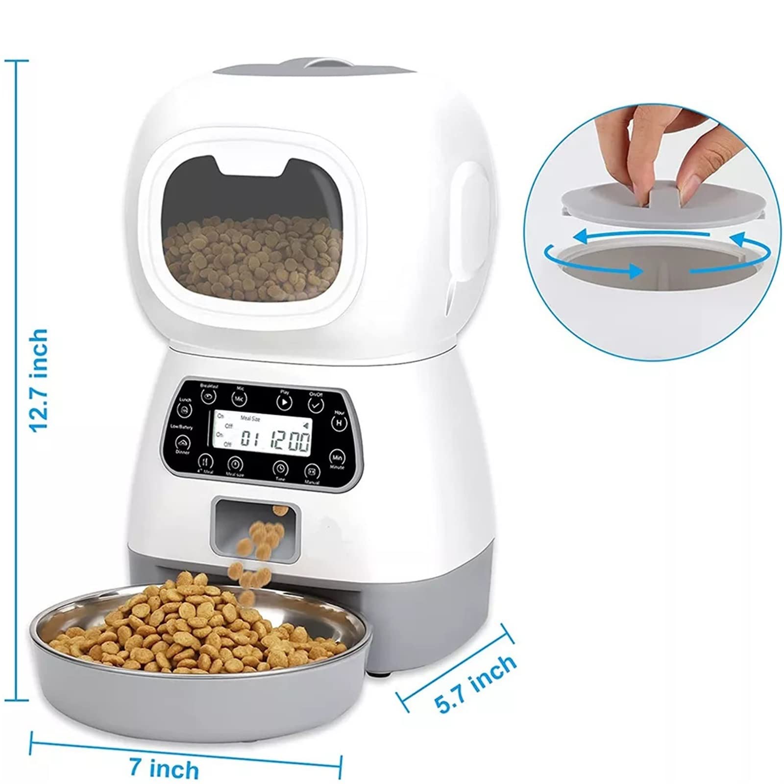 Distributore Automatico di Cibo per Cani E Gatti da 3,5 L con Registratore Vocale Intelligente, Articoli per Animali Domestici