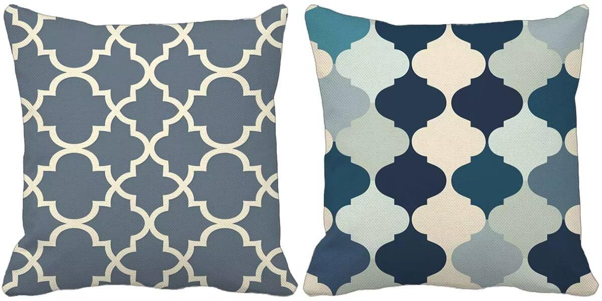 Modern Kissenbezug 50x50 2er Set Outdoor Kissen Geometrie Kissenbezüge Weich Quadrat Sofakissen Mit Unsichtbarem Reißverschluss für Schlafzimmer Wohnzimmer Sommer Garten Balkon Terrassen Deko t8-a8295