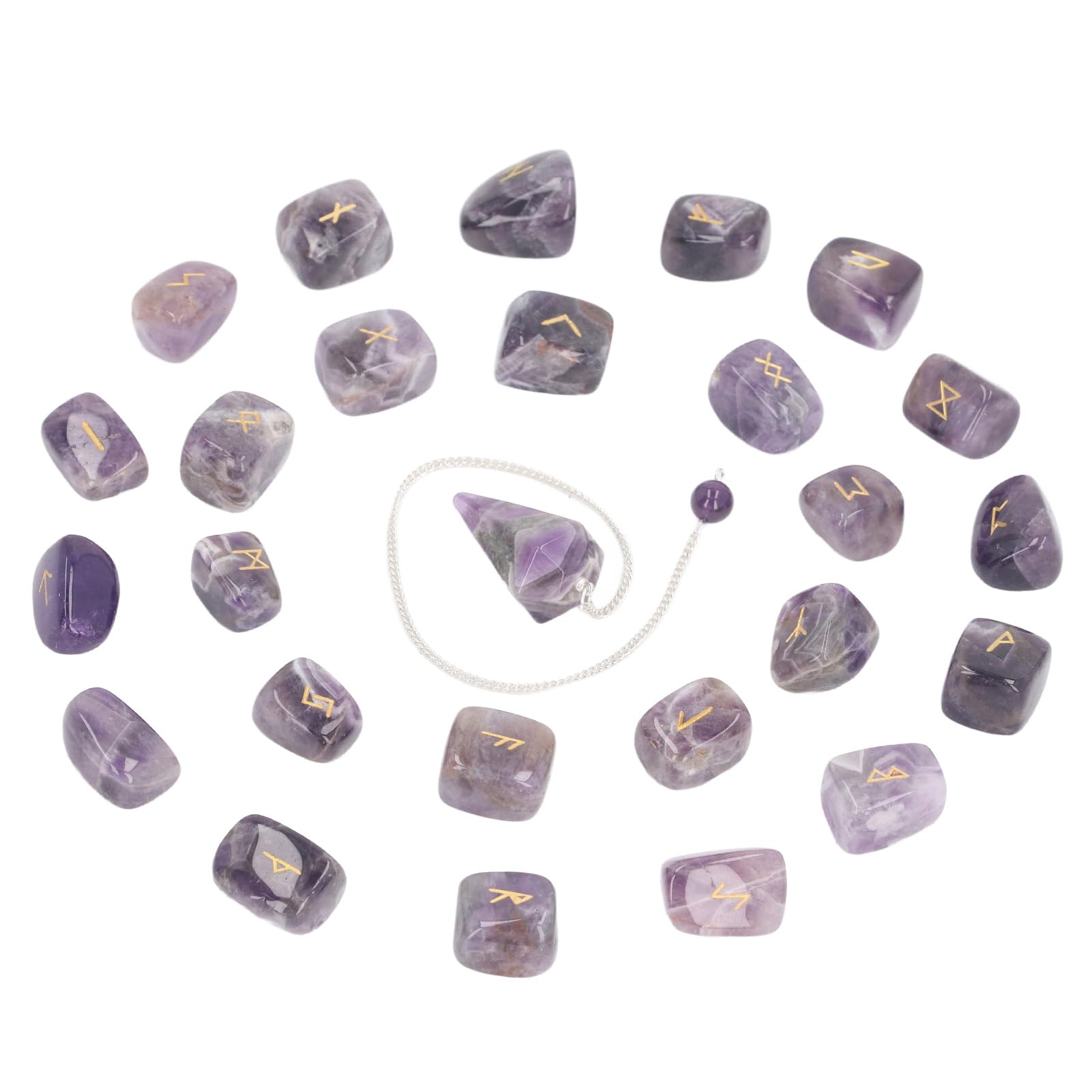 25 Piedras Rúnicas, Chakras Equilibrados Curativos con Péndulo de Bolsa para Meditación de Adivinación, Ideal para Navidad, Cumpleaños, Año Nuevo, Halloween
