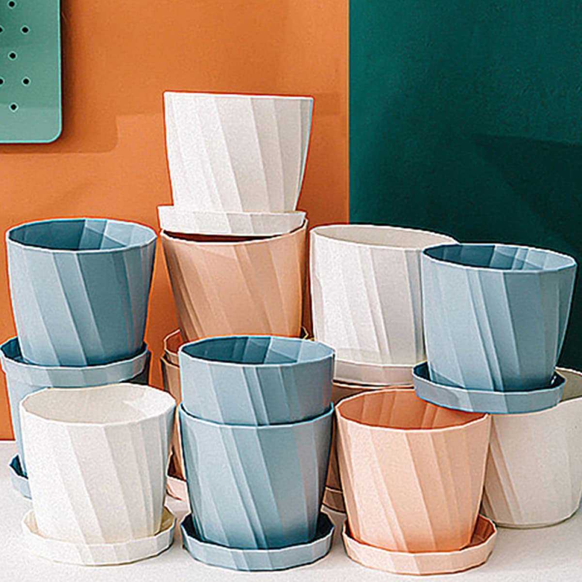 Alipis Vaso per Piante Grasse in Plastica Pp Blu, 4 Pezzi con Vassoio, Design Semplice per Casa e Decorazione Esterna, Lunga Durata