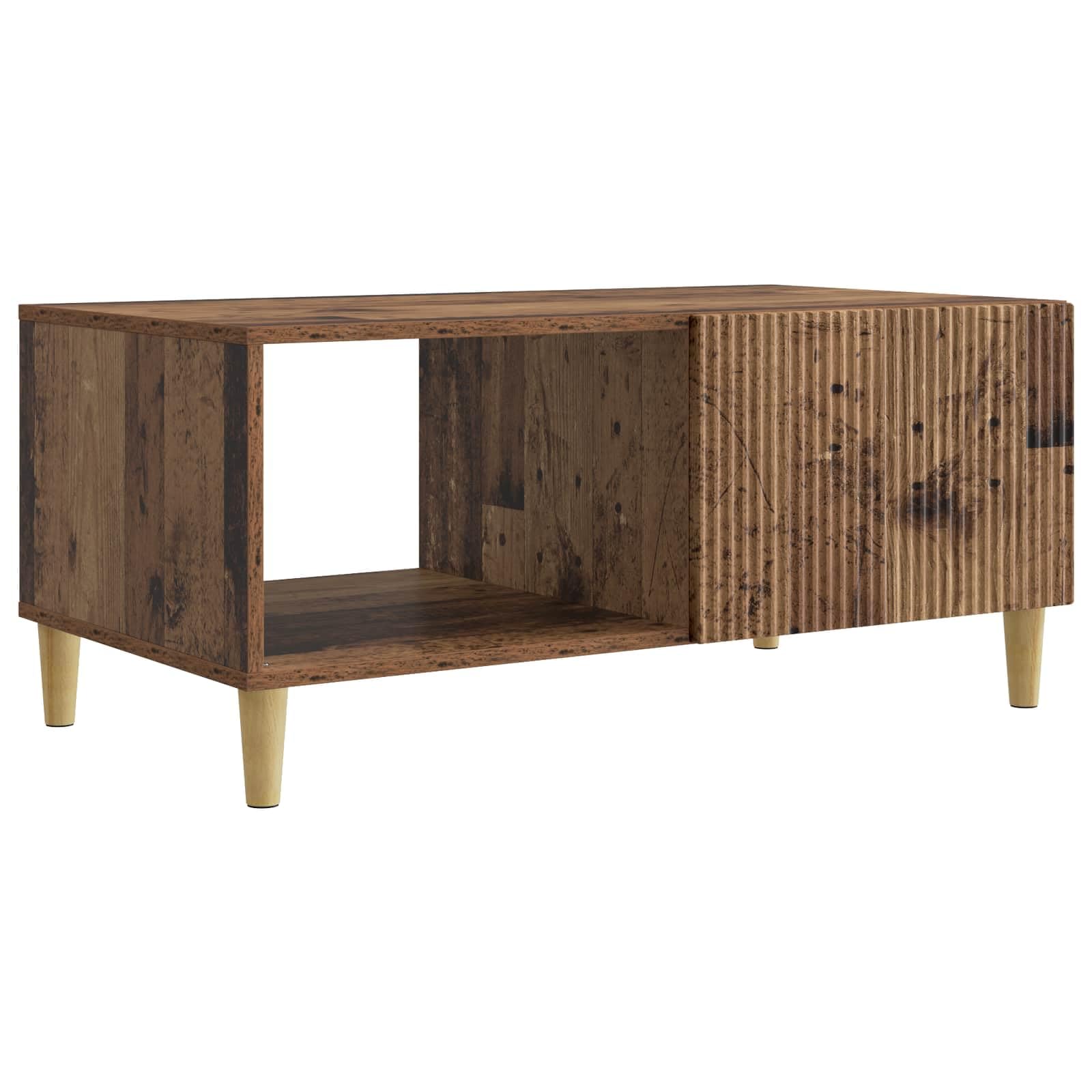 Table basse en bois vieilli vintage 90cm avec rangement tiroir table d'appoint de salon