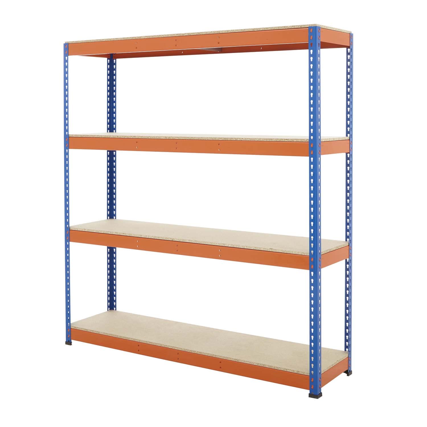 BiGDUG Heavy Duty Shelving Unit – 4 Tier Industrial Steel Racking – 198cm x 152.5cm x 45.5cm – 1600kg Capacity Per Bay – 400kg Per Shelf - Blue & Orange
