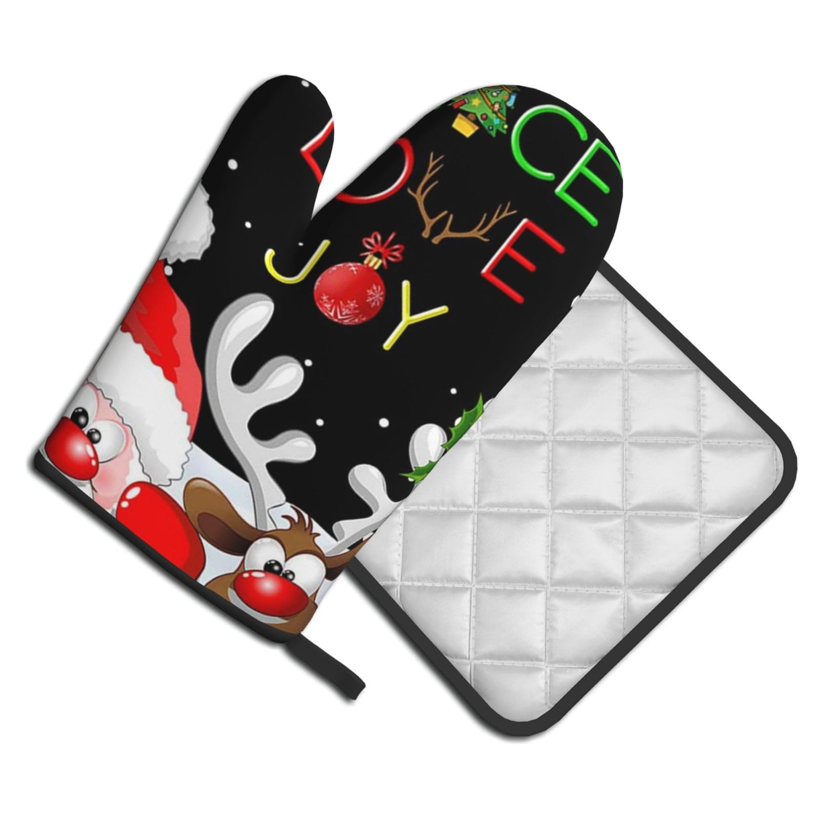 Oven Mitts and Pot Holders Set of 2 Pcs, deer Printed Heat Resistant Kitchen Gloves Potholders for Cooking Baking Grilling