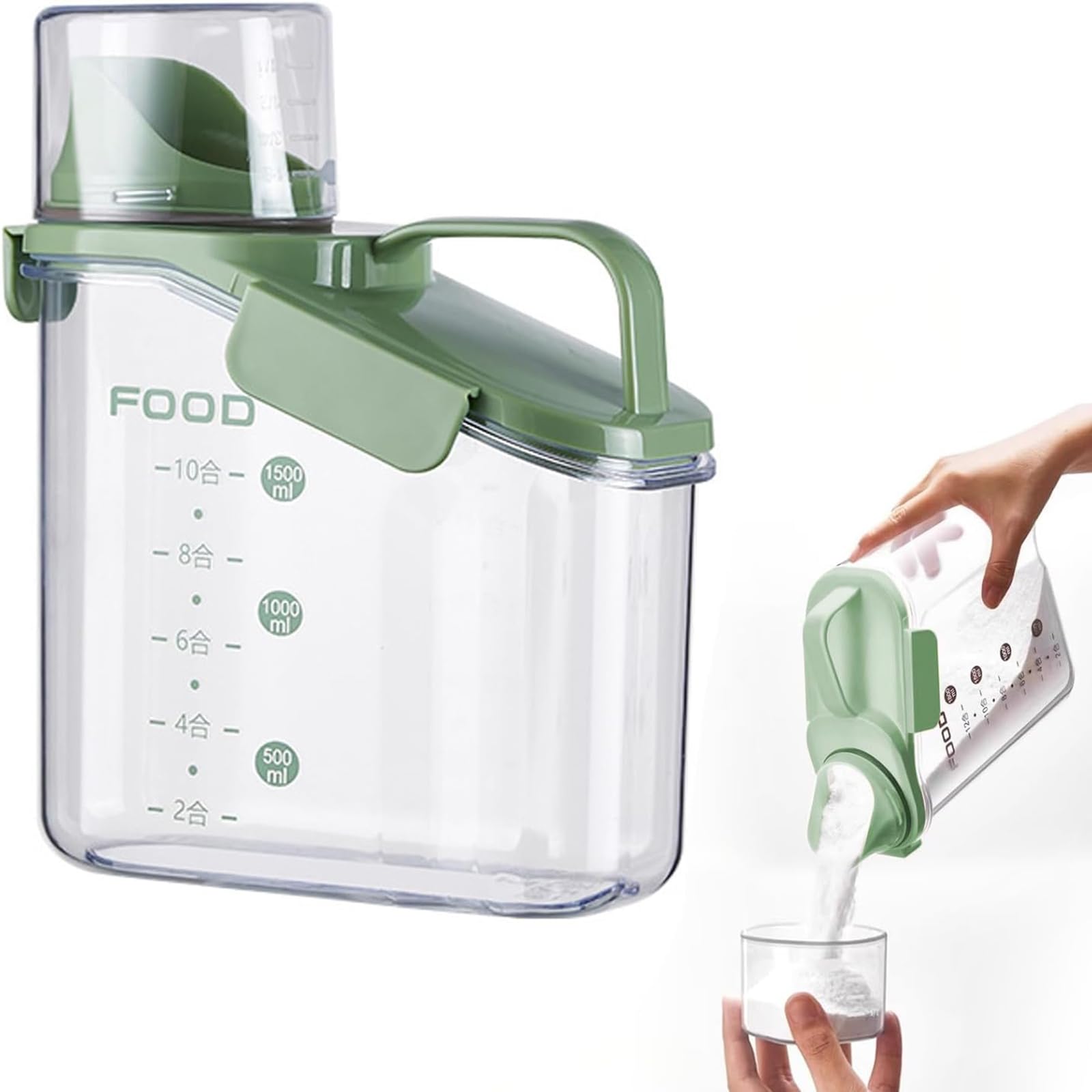 WuqWik Washing Powder Dispenser, 1500ML Cereal Storage Containers, Washing Powder Storage Box, Detergent Dispenser, Airtight Containers with Lids for Storing Rice, Laundry Beads, Washing Powder