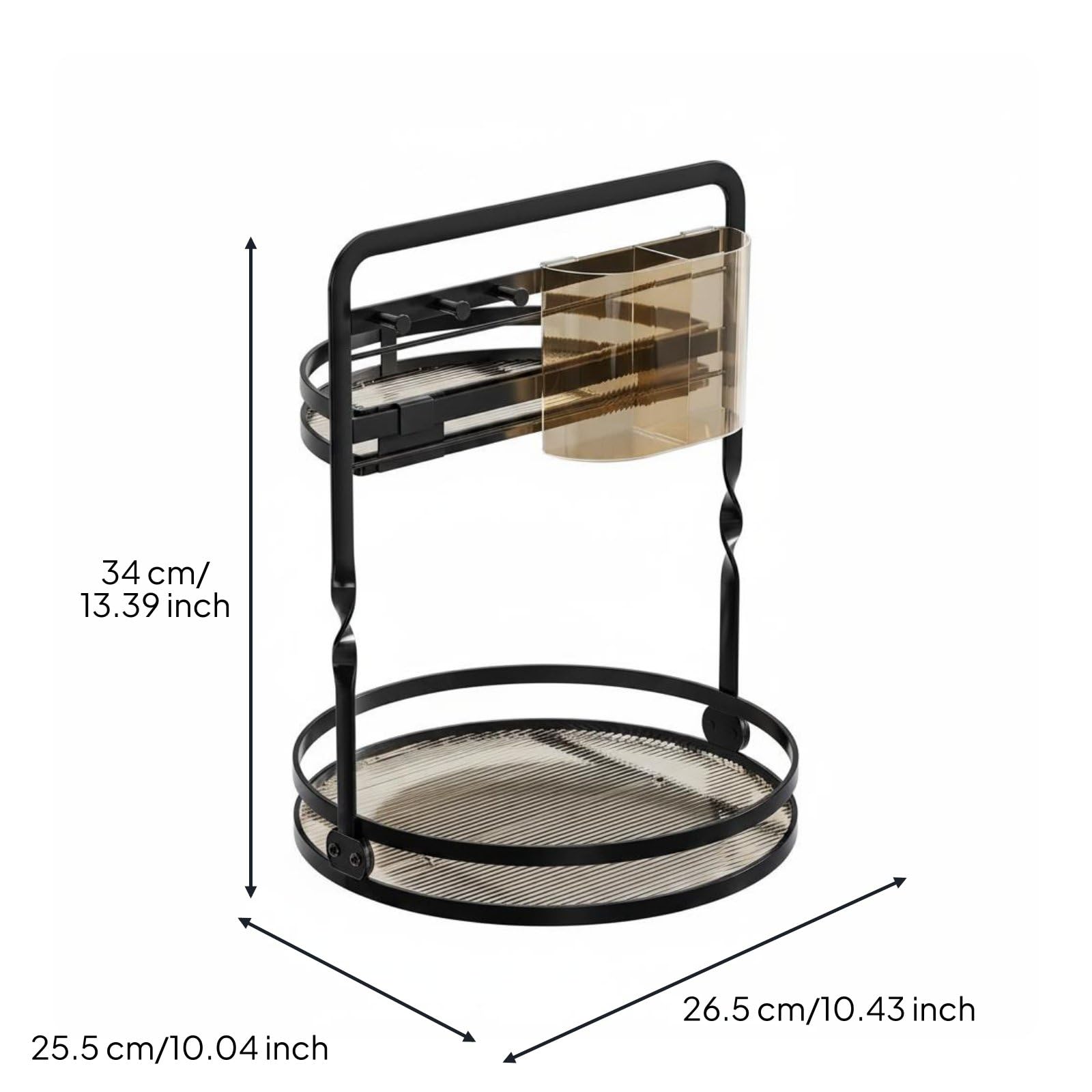 Vanity Organizer Porta Trucco Organizzatore Cosmetici Porta Pennelli Carosello Rotante Struttura a Due Livelli Metallo con Base Equilibrata Adatto per, Nero, Modello Base