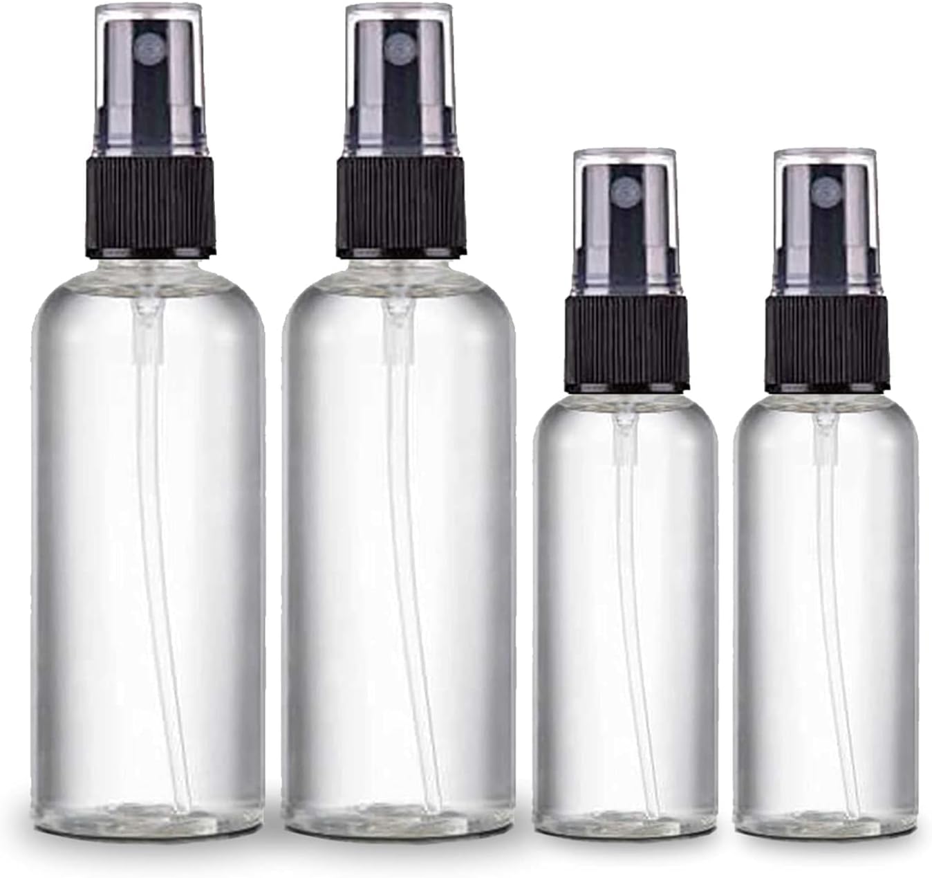 Zollyss Spray Bottles Clear Empty Fine Mist Plastic Mini Travel Bottle Set, Small Refillable Liquid Containers (50 Ml (2 Pc)+100 Ml (2 Pc))