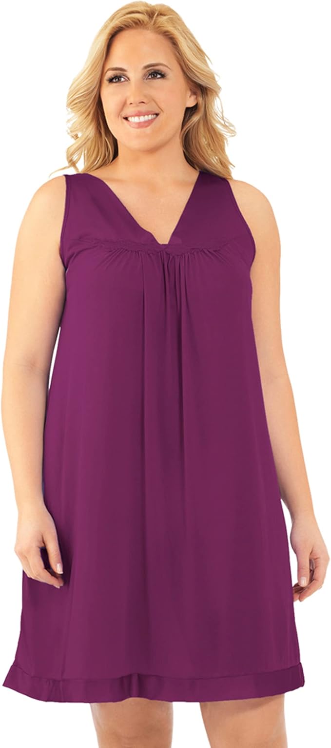 Exquisite Form 30107 Women's Nylon Tricot Sleeveless Short Knee Length Nightgown