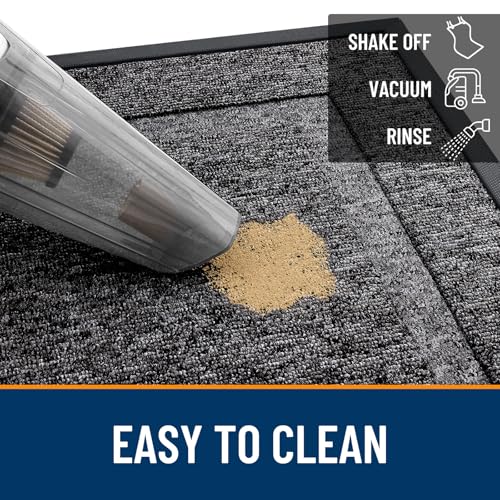 Image of OLANLY Front Door Mat Indoor Outdoor Entrance, Waterproof All-Season, All-Weather Doormat, Sturdy Natural Rubber, Low Profile, Easy Clean Patio Porch Entryway Mat, 47x23, Black and White