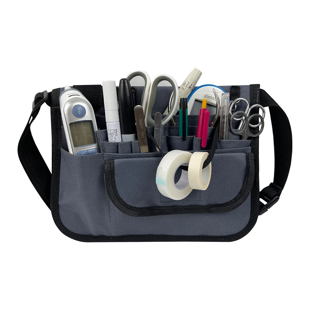 Dasiyoki Nurse Fanny Pack with Stethoscope Holder Medical Waist Bag Adjustable Tool Organizer Belt 35 Inches - 51 Inches Nursing Pouch Utility Pocket with Tape Holder for Clinical Essentials (Grey)