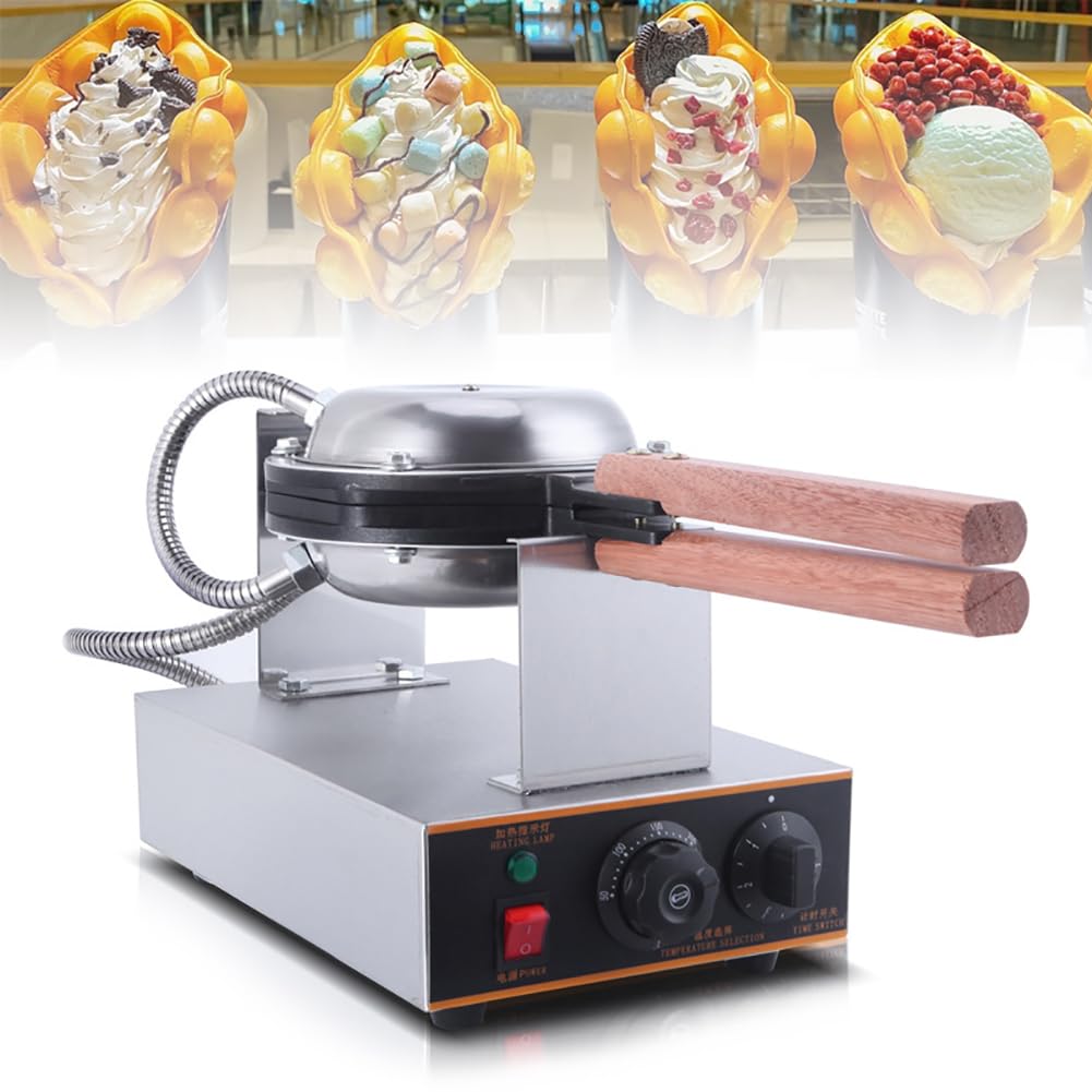 Gofrera comercial, gofrera eléctrica con burbujas, gofrera de huevo con temporizador, giratoria de 360 ​​°, termostato ajustable de 50-300 °C, para cocina