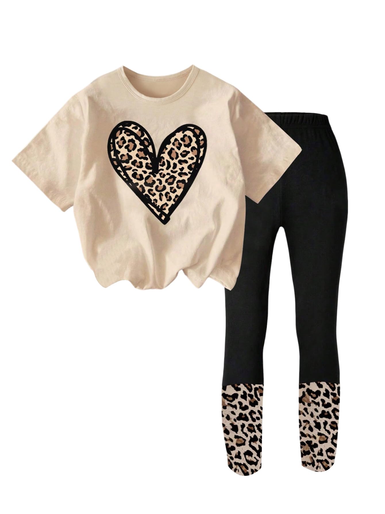 SweatyRocks Mädchen Zweiteiler 8-12 Jahre Tshirt Und Leggings Sets 2 Teiler Leo Herbst Outfits Winter Leo Print Leggins Und Oberteile Teenager