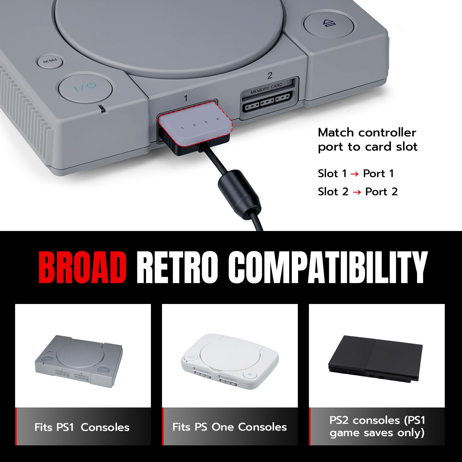 Mcbazel Karta pamięci 4 MB do PS1 i PS One, 60 bloków karty pamięci do PS ONE, pojemność do PlayStation 1, szybka karta pamięci do gier, kompatybilna z PS2 (tylko gry PS1)