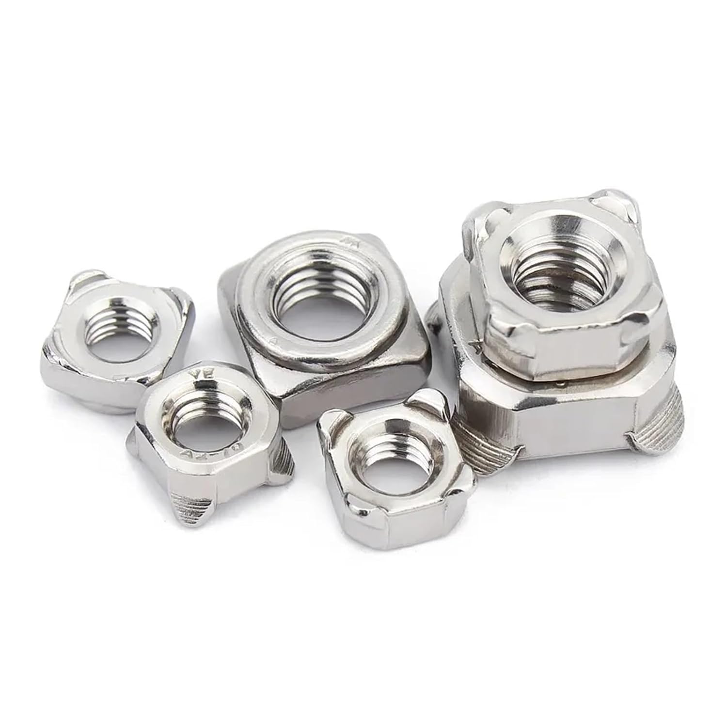 2-50pcs Square Spot Welding Nut M3 M4 M5 M6 M8 M10 M12 304/316 Stainless Steel of Four Angle Nuts Weld(316-A Style,M5-50pcs)