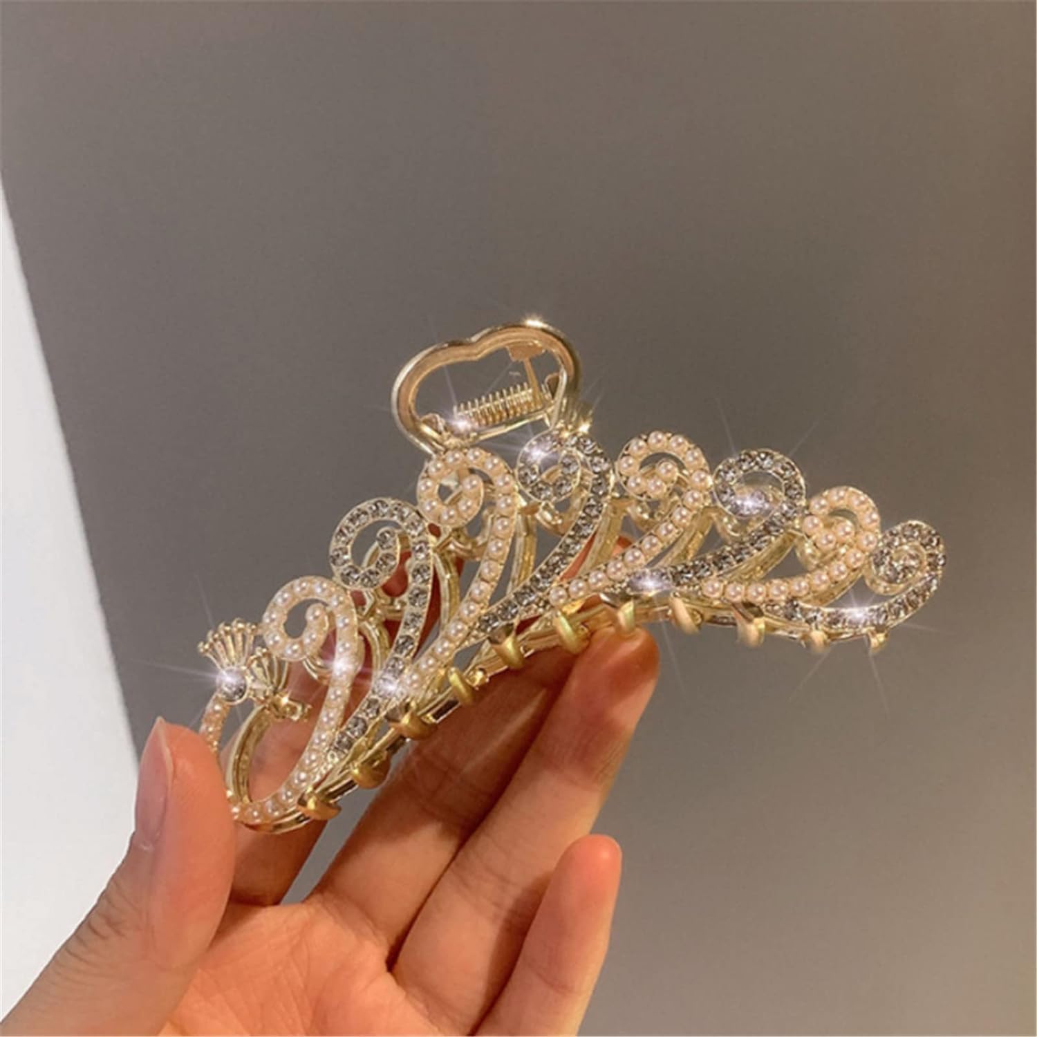 Grandi fermagli for capelli, Artiglio for capelli da donna Grande metallo lucido con strass Perla Fermagli for capelli Coda di pesce Forcina Squalo Accessori for capelli 1 (Color : 1 UK)