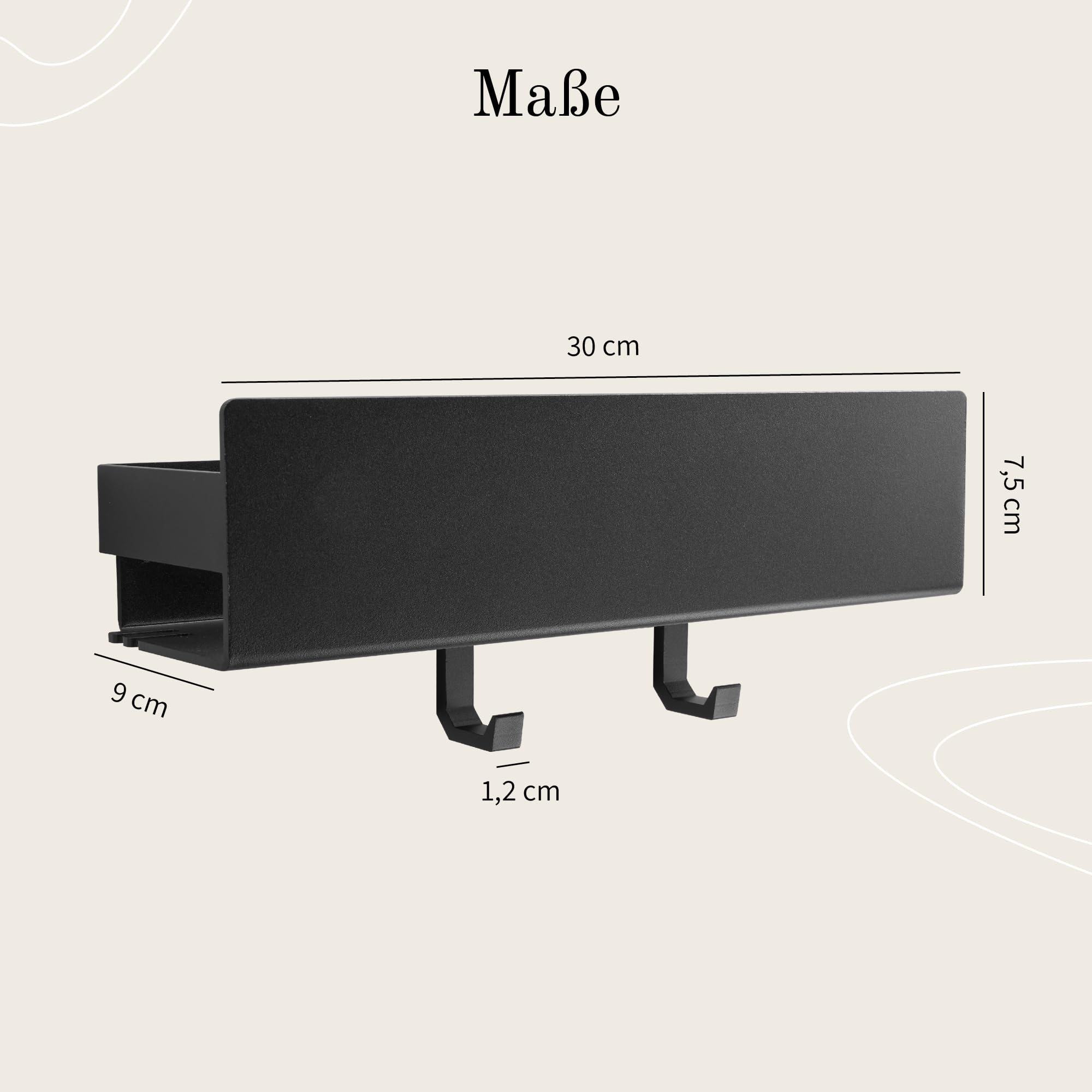 Designfabrik Hamburg Duschablage ohne Bohren | Badezimmer Organizer | Duschregal ohne Bohren | Badregal | Hängeregal | Wandregal | Duschkorb selbstklebend | Duschablage Schwarz 30 cm