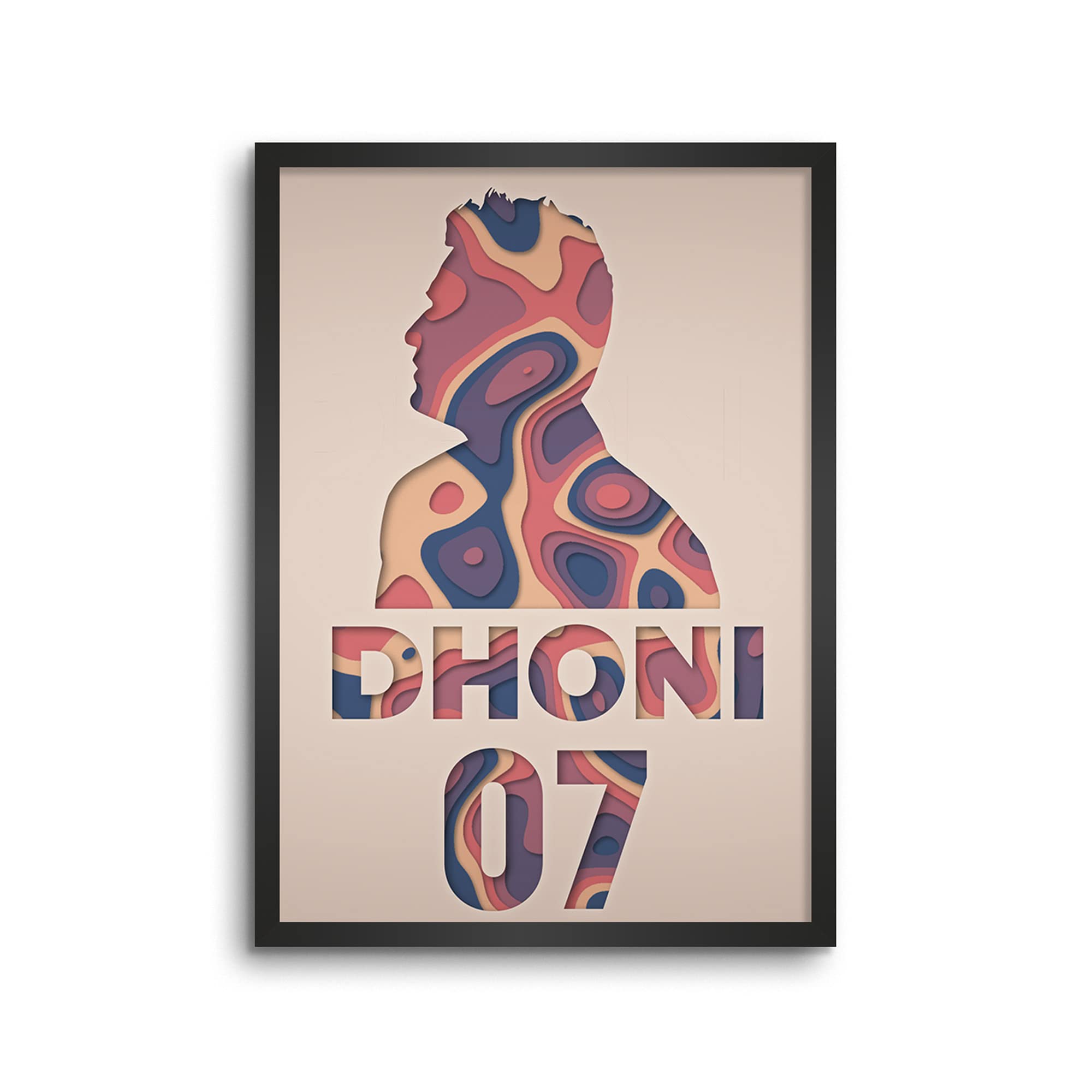LAMRON MS Dhoni Abstract Wall Decoration Art Framed Poster, 8 Inch x 12 Inch, Matt Laminated Poster with 0.5 Inch Black Wooden Frame