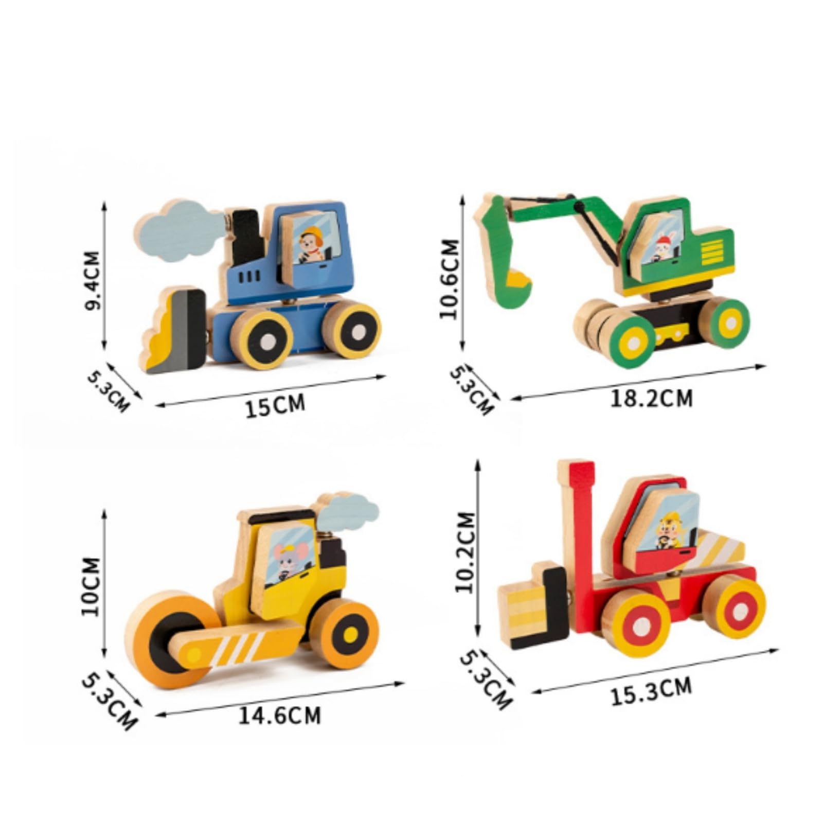 predolo 4 Pezzi Veicolo da Costruzione in Legno