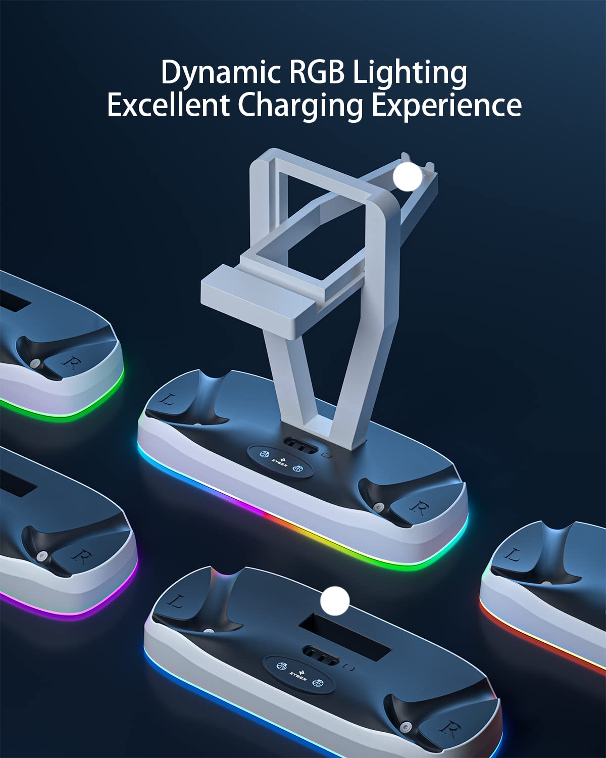 ZYBER Ladestation für PSVR2 Controller, Magnetischer Ladeanschluss für PS5 VR2 mit LED Ladedock Stand für Playstation5 VR2, PSVR Headset Display Stand Base mit Typ-C