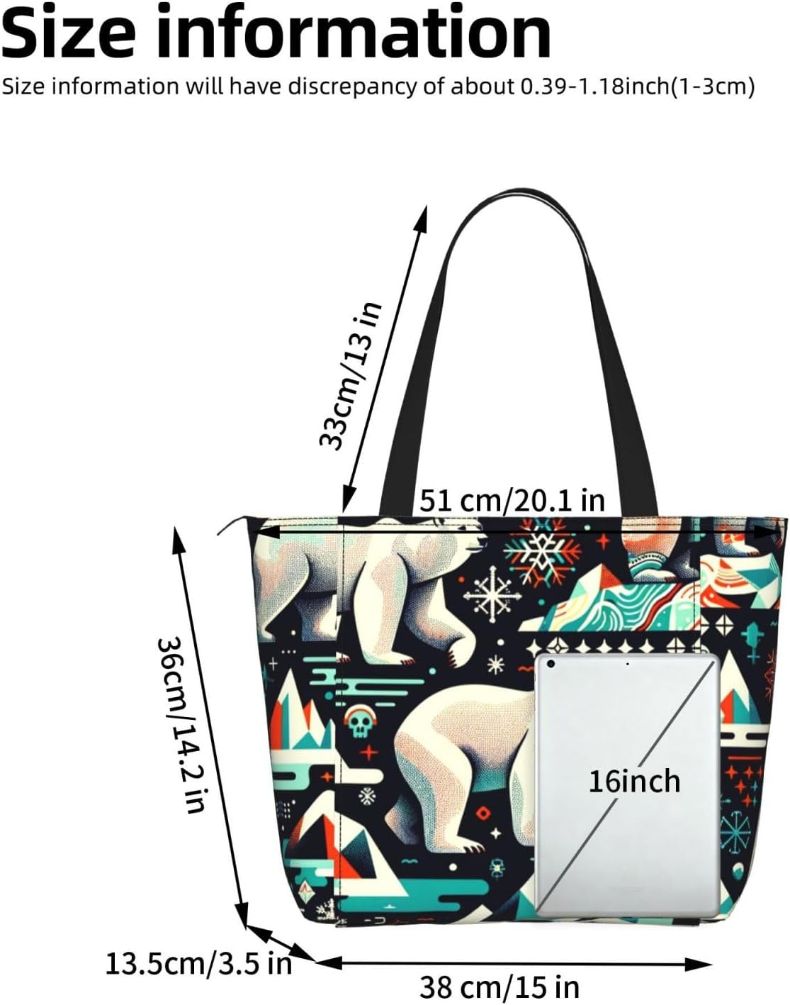 Women Polar-Bear-Colorful-Snowflake Yoga Mat Bag Gym Tote image 3