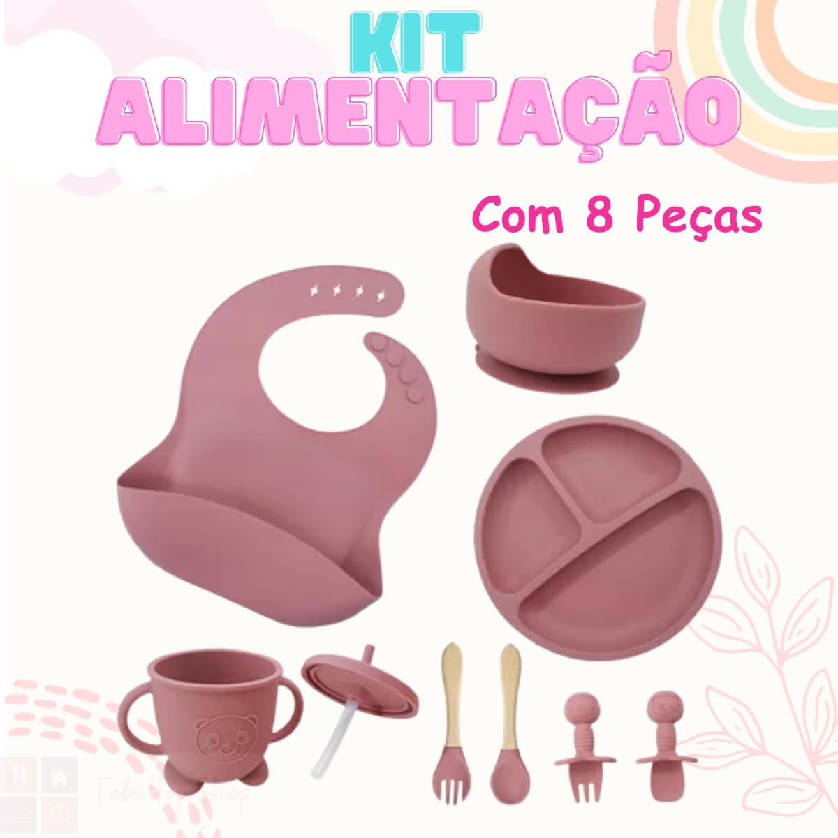 Kit Alimentação Bebê, Introdução Alimentar, 8 Peças em Silicone, Seguro, Sem Pontas, Com Ventosa, Livre de BPA, Antibacteriano, Atóxico, Qualidade Premium (Rosa) Kit Alimentação Bebê, Introdução Alimentar, 8 Peças em Silicone, Seguro, Sem Pontas, Com Ventosa, Livre de BPA, Antibacteriano, Atóxico, Qualidade Premium (Rosa)