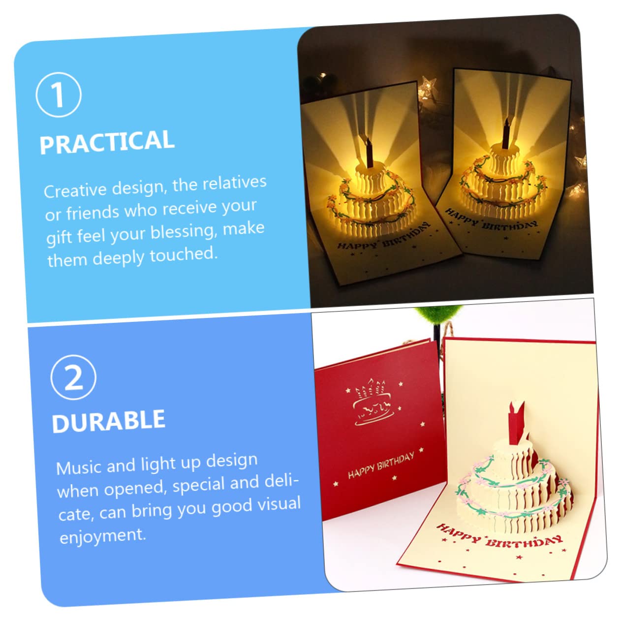 MAGICLULU 5stücke Musikalische Geburtstagskarte Mit Licht Popup Karte Für Männer Und Frauen Kreative Grußkarte Mit Geburtstagskuchen-design Und Herzlichen Glückwünschen Überraschung