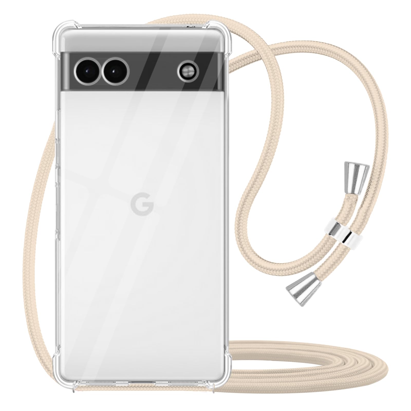 YESPURE Clear Case for Google Pixel 6a,Lanyard Case for Pixel 6a [ with Adjustable Crossbody Strap ] Soft TPU Anti-Yellowing Anti-Scratch Shockproof Phone Cover for Google Pixel 6a - Beige