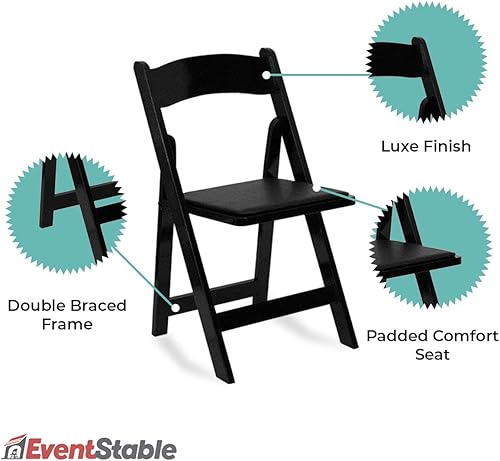 Miniatura 7 de EventStable Titan Series - Sillas plegables de madera para interiores y exteriores, color negro, con relleno de vinilo para bodas y eventos, paquete