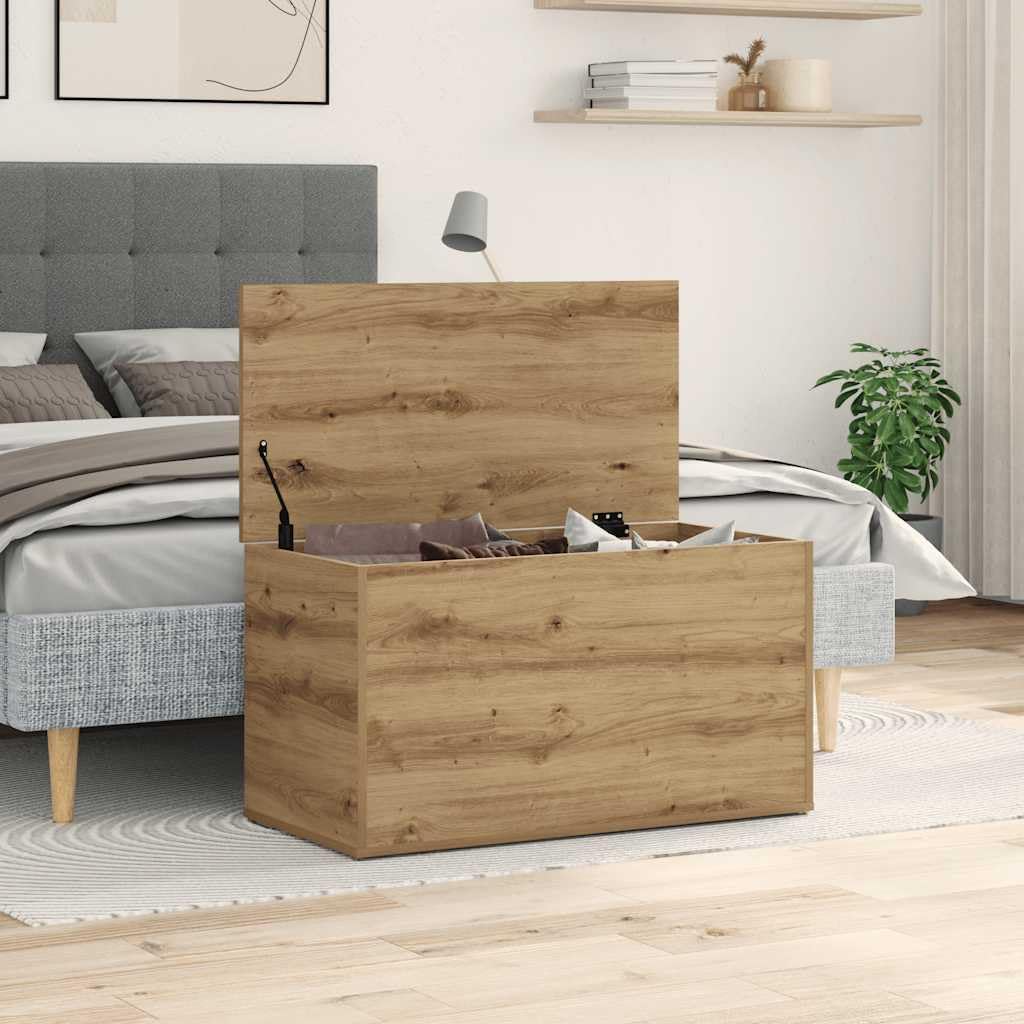 Storage Chest with Lid, Artisan Oak Finish Engineered Wood Trunk, Decorative Bedroom Storage Organizer for Blanket, Toy, and Living Room Essentials, 33.1 x 16.5 x 18.1 Inches