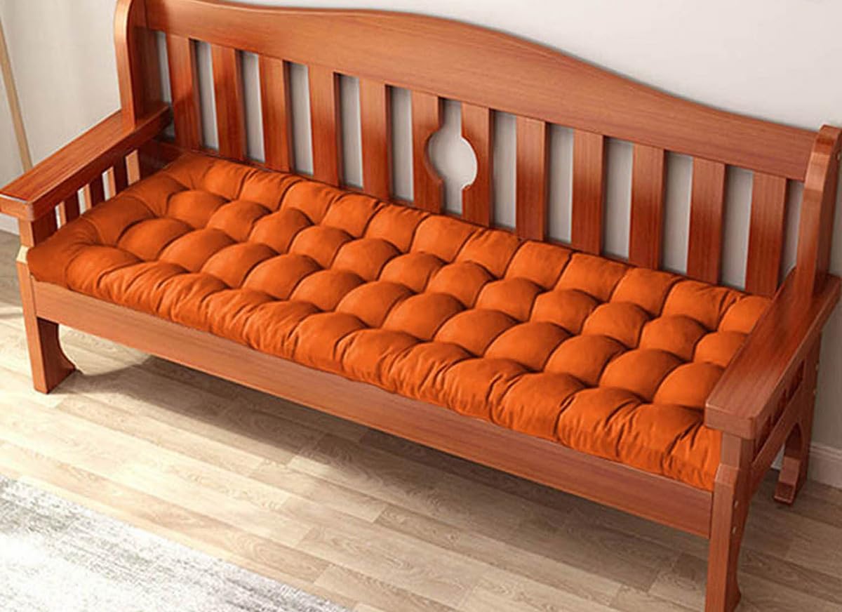 Waigg Kii Orange Thick Garden Bench Cushion Pad 2/3 Seater,100/120Cm Rectangle Cotton Garden Bench Seat Cushions Pad For Chaise/Swing/Outdoor/Indoor (120X50cm,)