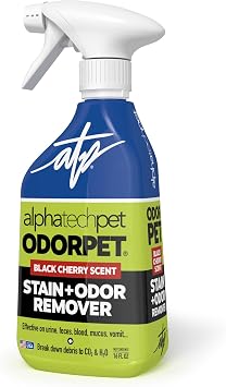 OdorPet Pet Stain Remover and Odor Eliminator - 16 Oz Ready To Use Spray, Non Staining, Professional Strength, Black Cherry Scent by Alpha Tech Pet