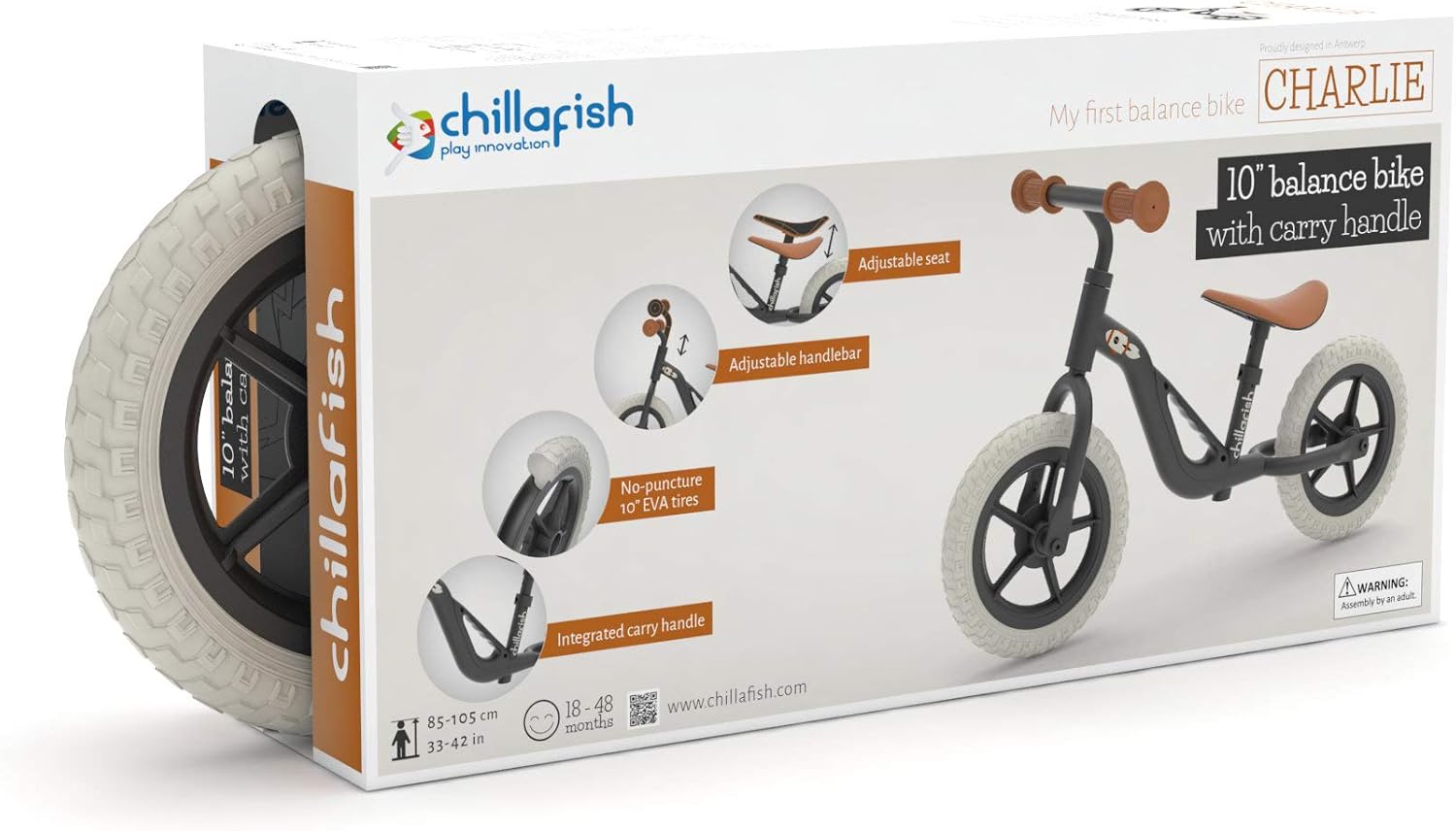 Chillafish Charlie Lightweight Toddler Balance Bike with Carry Handle, Adjustable Seat and Handlebar, Puncture-Proof 10-inch Wheels and Custom Molded seat, for Kids Ages 18-48 Months, Black : Clothing, Shoes & Jewelry